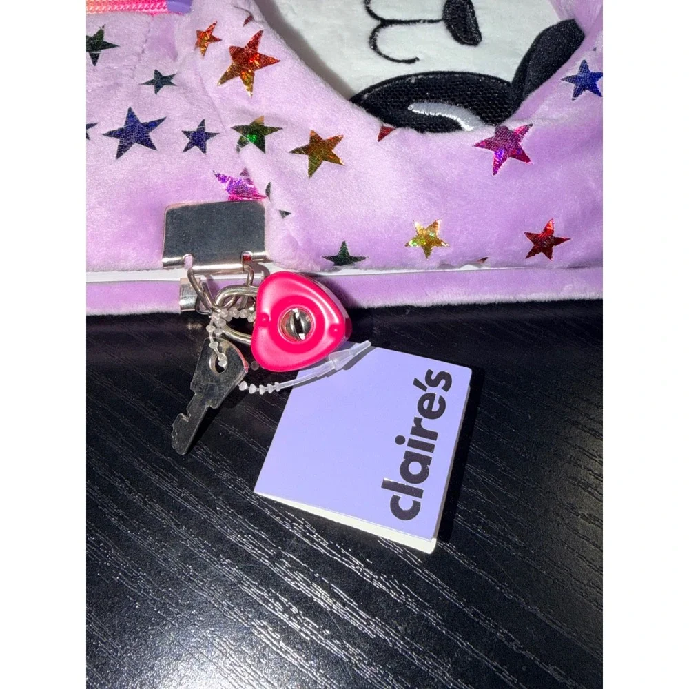 Claire's Penelope Hoods Up Panda Plush Locked Diary Purple Rainbow Stars New